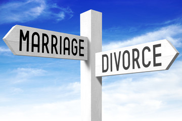 Marriage, divorce - wooden signpost