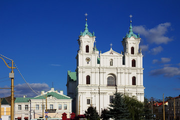 Fototapeta na wymiar Old Catholic church in the Baroque style in Grodno, Belarus.