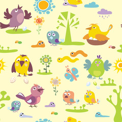 Birds, illustration, pattern, decor, spring, summer