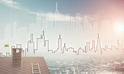 Concept of real estate and construction with drawn silhouette on