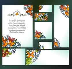 Naklejka premium Set of vertical and horizontal banners. Floral abstract ornament with butterflies. Vector design for cards, invitation and other.
