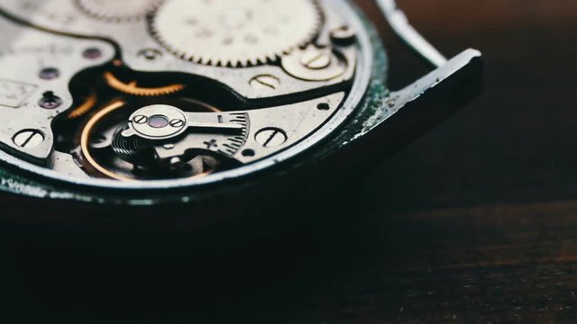 Clock Gears Mechanism, On a stylish wooden background