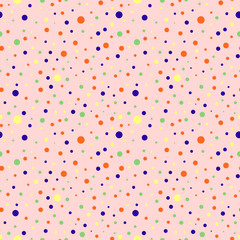 Seamless vector pattern with dots. Simple graphic design. Dotted colorful drawn background with little decorative elements. Print for wrapping, web backgrounds, fabric, decor, surface