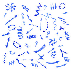 Fototapeta premium Set of blue watercolor arrows