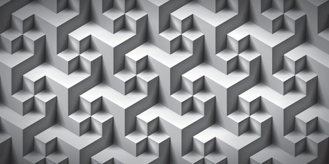 Volume realistic unreal texture, gray cubes, 3d geometric pattern, design vector background