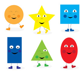 earning collection of funny dancing basic geometric smiling cartoon shapes for children / vectors illustration for kids