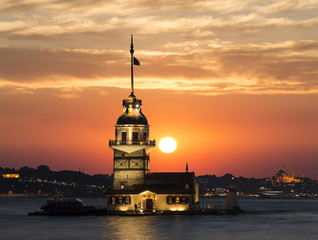 View of the Maiden tower at sunset, Istanbul, Turkey
