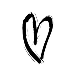 Grunge hand drawn ink heart. Valentine day dry brush print. Vector grunge illustration.