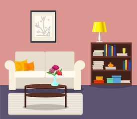 living room interior design with furniture