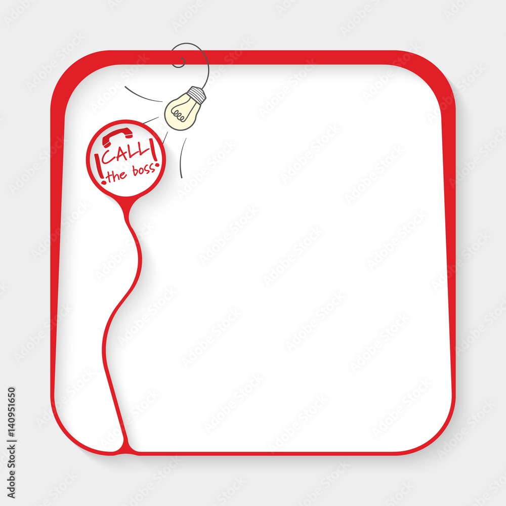 Poster red box for fill your text and phone icon with the words call the boss
