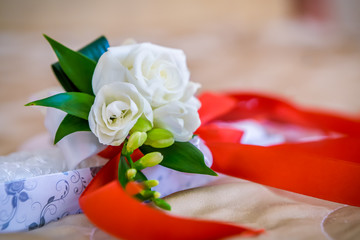 wedding bouquet with Red Ribbon