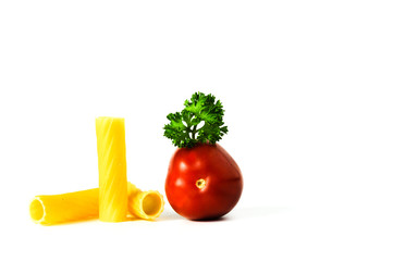 pasta with cherry tomato and parsley isolated