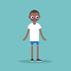 Surprised black man standing with protruding eyes and open mouth / flat editable vector illustration