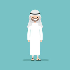 Smiling arabic man wearing national costume / editable vector cartoon, clip art