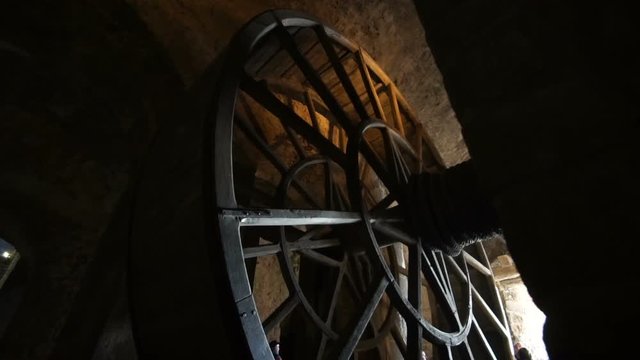 The prison wheel in the abbey on the island of Mont-Saint-Michel