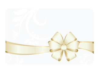 Gift certificate, Gift Card With Golden Ribbon And A Bow on white Flourish Decorative Elements  background.  Gift Voucher Template.  Vector image.