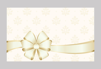 Gift certificate, Gift Card With Golden Ribbon And A Bow on background.  Gift Voucher Template.  Vector image.