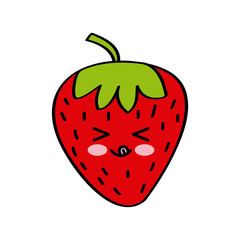 kawaii strawberry fruit icon over white background. colorful design. vector illustration