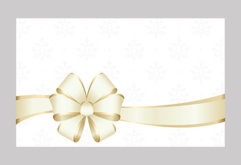 Gift certificate, Gift Card With Golden Ribbon And A Bow on white  background.  Gift Voucher Template.  Vector image.