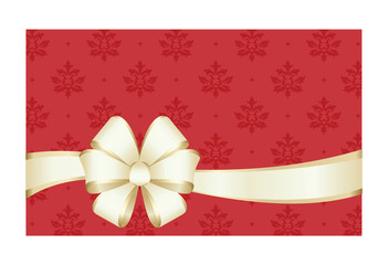 Gift certificate, Gift Card With Golden Ribbon And A Bow on red background.  Gift Voucher Template.  Vector image.