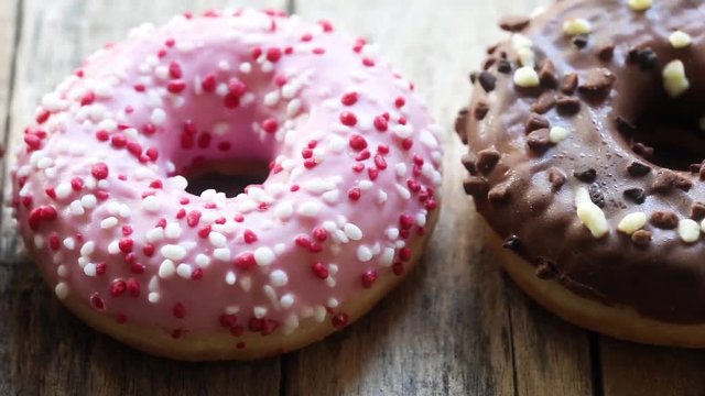 Delicious chocolate and raspberry donuts