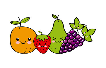 kawaii fruits icon over white background. colorful design. vector illustration