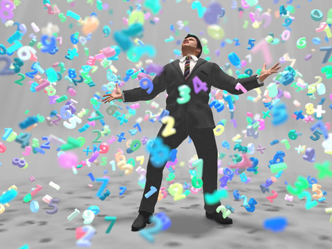 businessman in a data storm