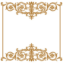 Golden vintage border frame engraving with retro ornament pattern in antique baroque style decorative design. Vector.