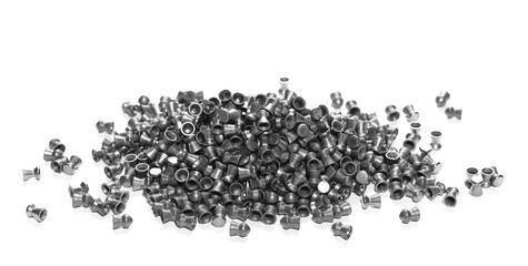 Pile lead pellets for air rifle isolated on white