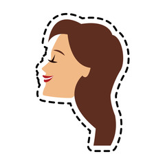 face of beautiful young woman with long brown hair icon image vector illustration design 