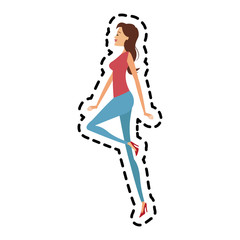 beautiful young woman jumping icon image vector illustration design 