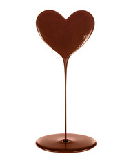 Chocolate stain in the form of heart with flow isolated on white background