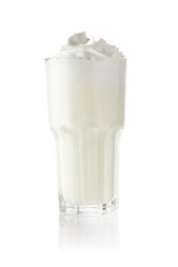 Milk shake in glass with whipped cream. Isolated on white with clipping path