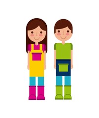 couple of gardeners cartoon icon over white background. vector illustration