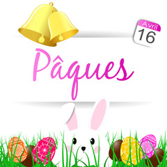 Pâques 16 avril - lapin - oeufs - cloches