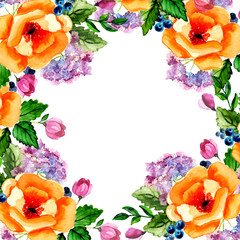 Watercolor flower roses wreath