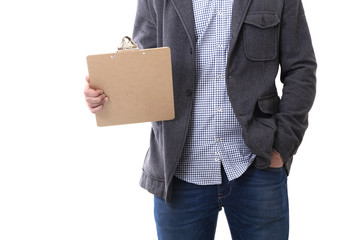 closeup of man with the documents folder