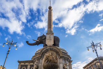 Fototapeta na wymiar Famous Elephant Fountain from 18th century on Cathedral Square in Catania, Sicily, Italy