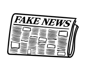 Fake News newspaper. Transparent vector line-art isolated on white background.