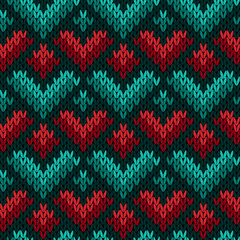 Knitting seamless colour pattern with stylized hearts