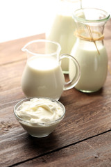 milk products - tasty healthy dairy products on a table on: sour