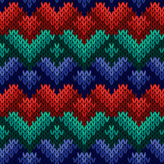 Knitting seamless pattern with stylized hearts