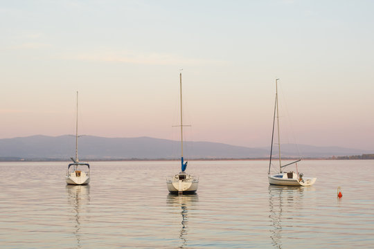 yachts in twilight