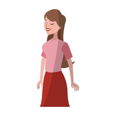 happy woman wearing pink clothes over white background. colorful design. vector illustration
