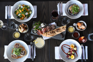 Table with meals and drinks