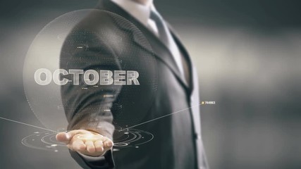 October Businessman Holding in Hand New technologies