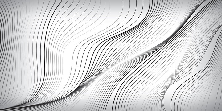 Waves of black lines on white background, abstract wallpaper, vector design 