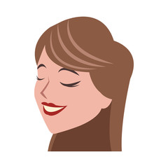 happy woman face cartoon icon over white background. colorful design. vector illustration