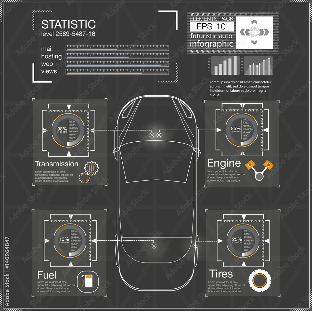 Poster futuristic user interface. hud ui. abstract virtual graphic touch user interface. cars infographic. 