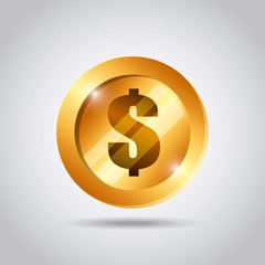 gold coin with money sign over white background. colorful design. vector illustration